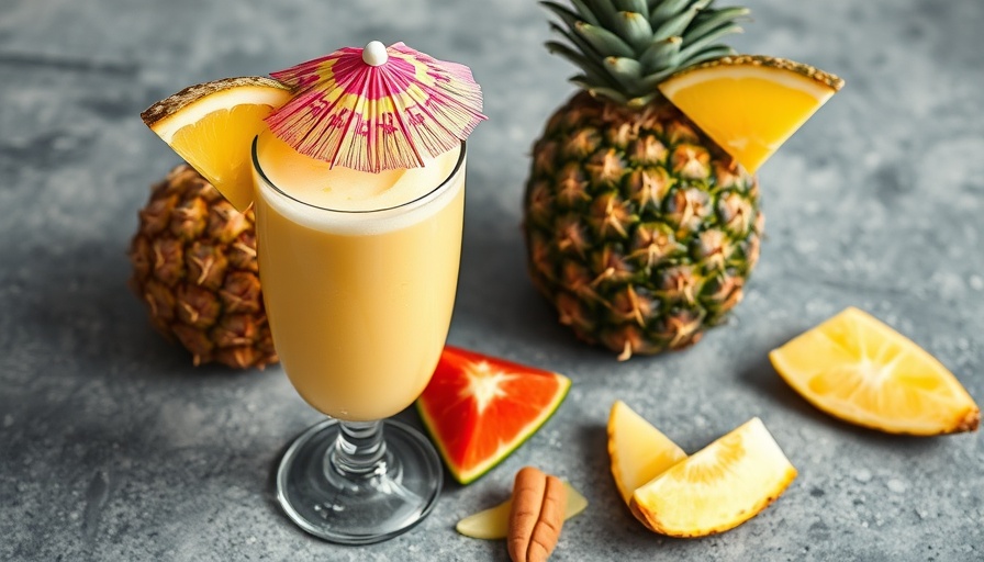 Tropical Piña Colada Protein Smoothie with pineapple and lime.