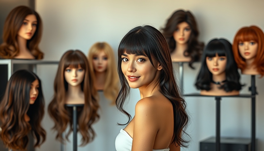 Stylish display of half wigs and glueless lace wigs in a modern studio.