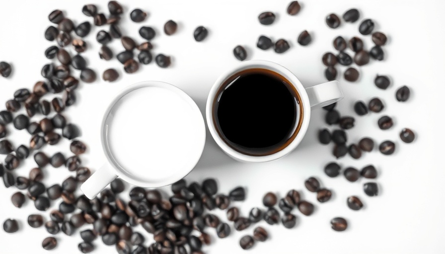 Minimalist black and white scene with two contrasting coffee cups.