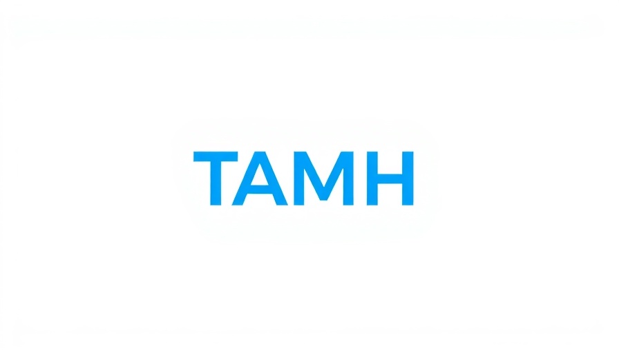 TAMH logo, Talking About Men's Health, simple blue text on white.
