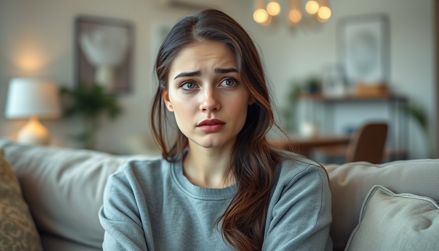 Concerned young woman pondering hormonal imbalance signs in soft lighting.