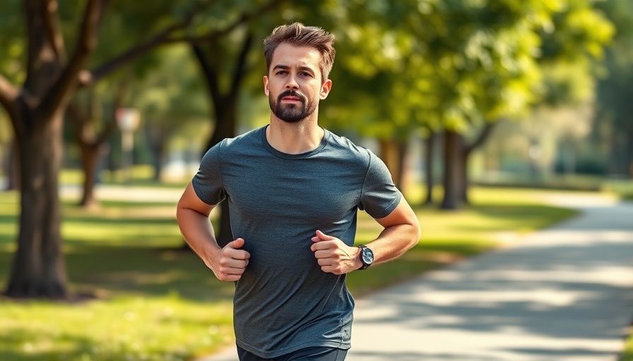 Young man jogging in park for men's health awareness.