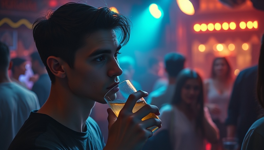 Pensive young man drinking at party, exploring weekend drinking impact on mental health.