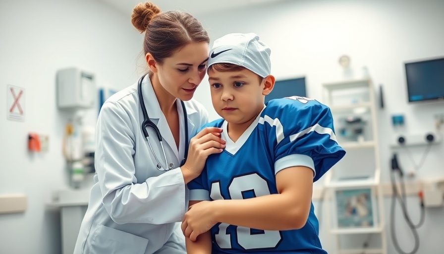 Injured boy in blue jersey with ice pack in medical setting