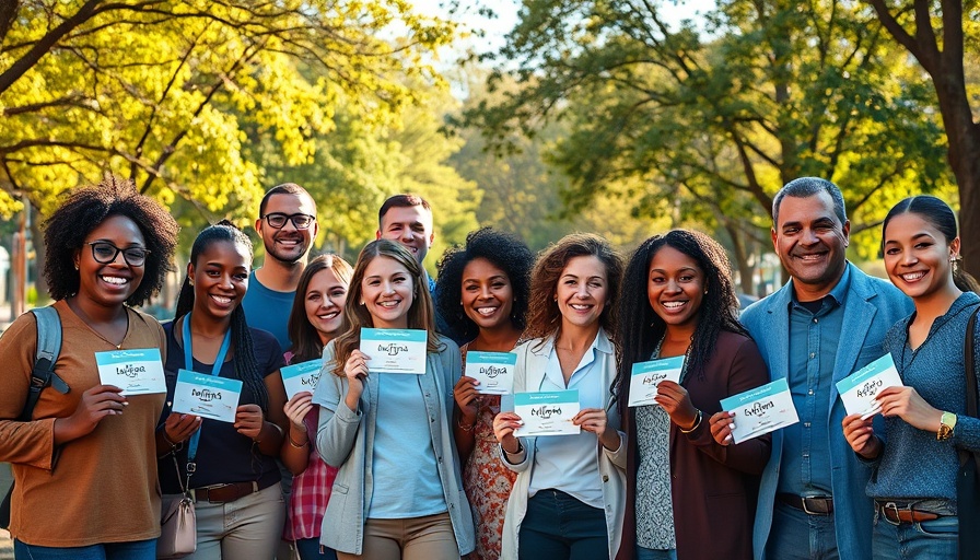 Diverse group showing support for organ donation in a sunny park.