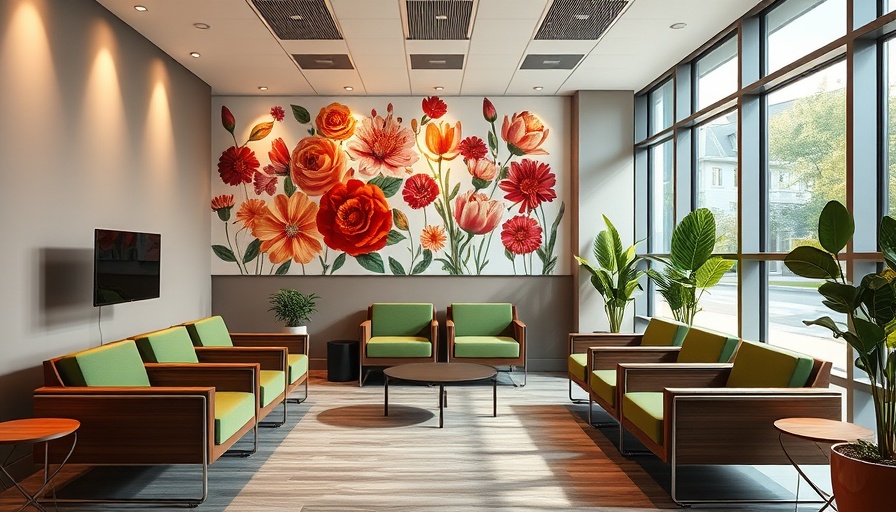 Modern waiting room with floral art and comfortable seating, Benefits of Direct Primary Care.