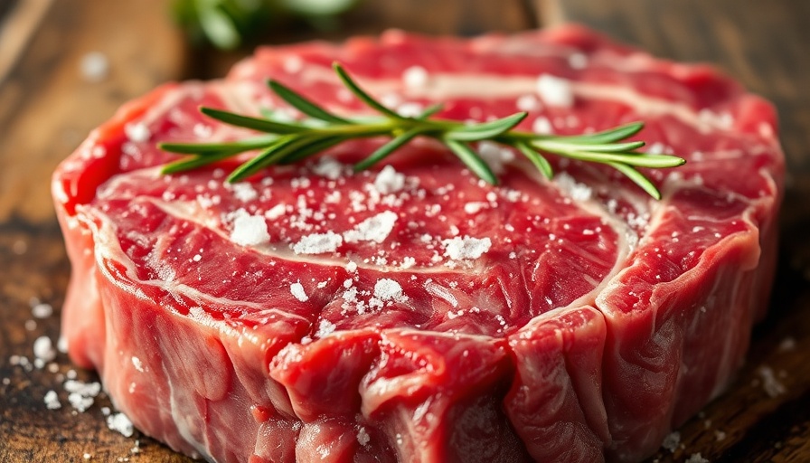 Raw rib-eye steak with salt and rosemary on wood, related to Alpha-Gal Syndrome and Tick Bites.