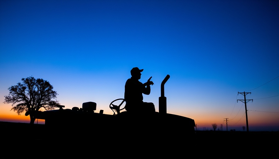 Silhouette of a farmer on a tractor at dusk highlighting mental health stigma in agricultural communities.