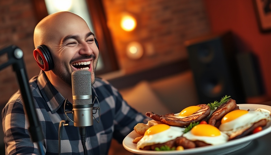 Smiling man with hearty meal, Joe Rogan diet plan discussion.