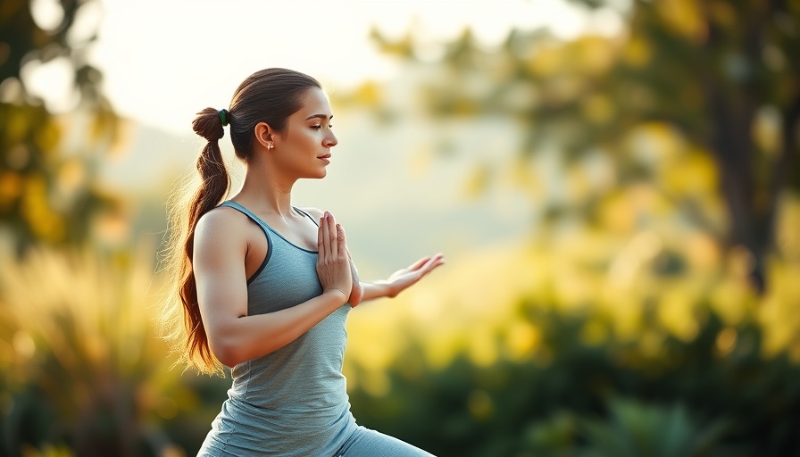 Serene woman practicing outdoor yoga, capturing healing through yoga.