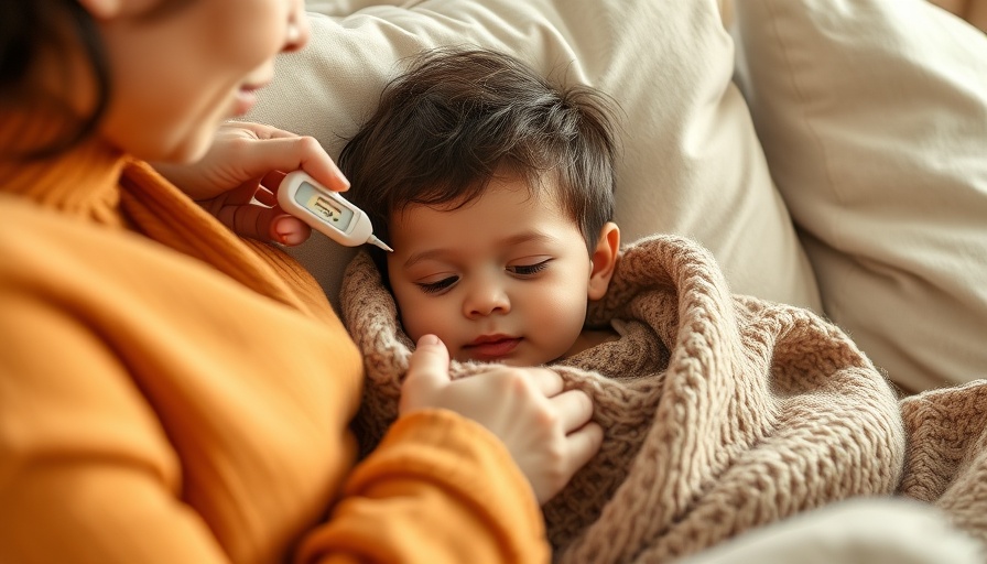Concerned parent checks child's temperature for fever concern.