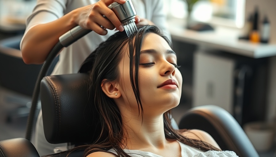 Young woman having her hair washed in a modern salon environment.