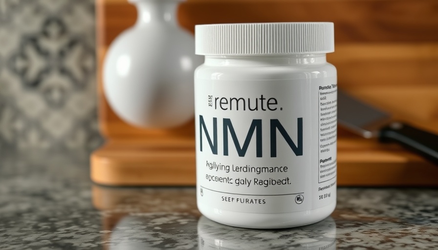 Renue by Science NMN supplement container on granite counter.