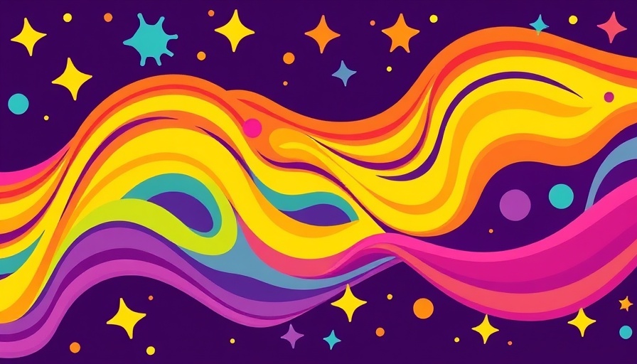 Colorful psychedelic rainbow pattern on dark purple background.