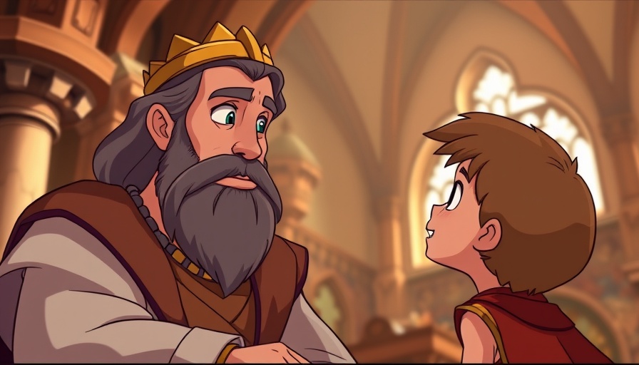 Superbook King Solomon conversing in a castle setting.
