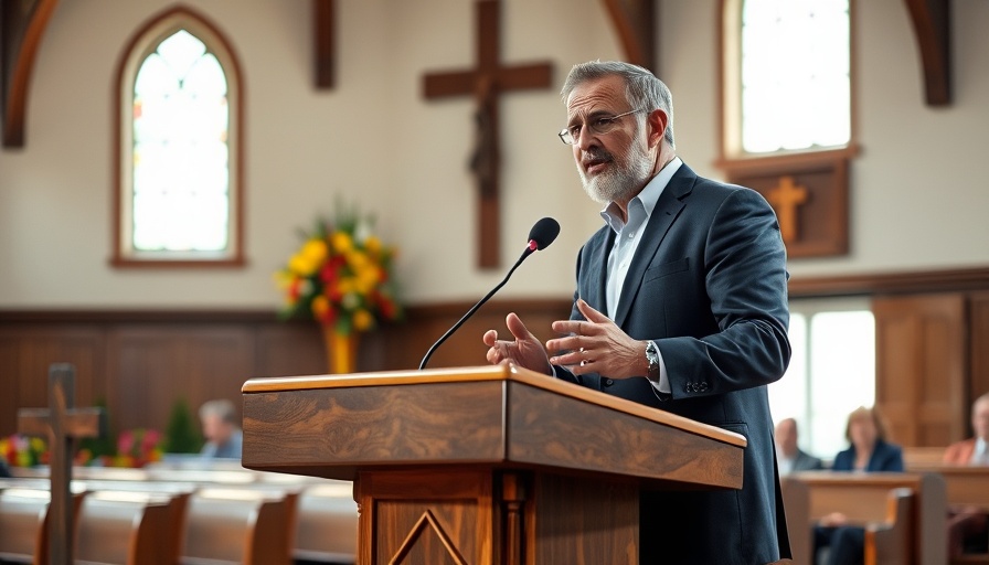 Church speaker addressing congregation, SDA Church member grievances.