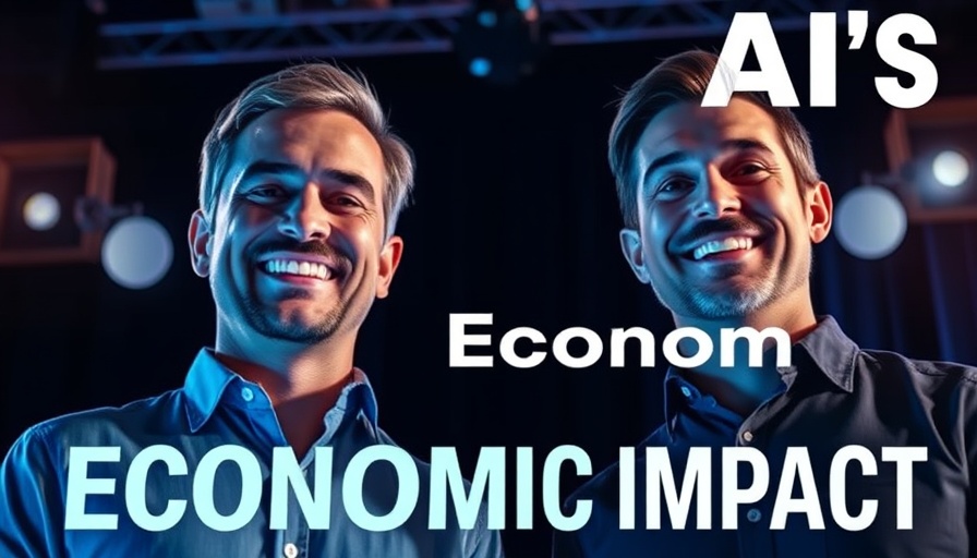 Vibrant graphic with men and 'AI's Economic Impact' text, highlighting AI Economy Impact.