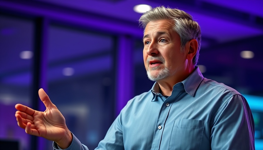 Man explaining network basics indoors with purple lighting.