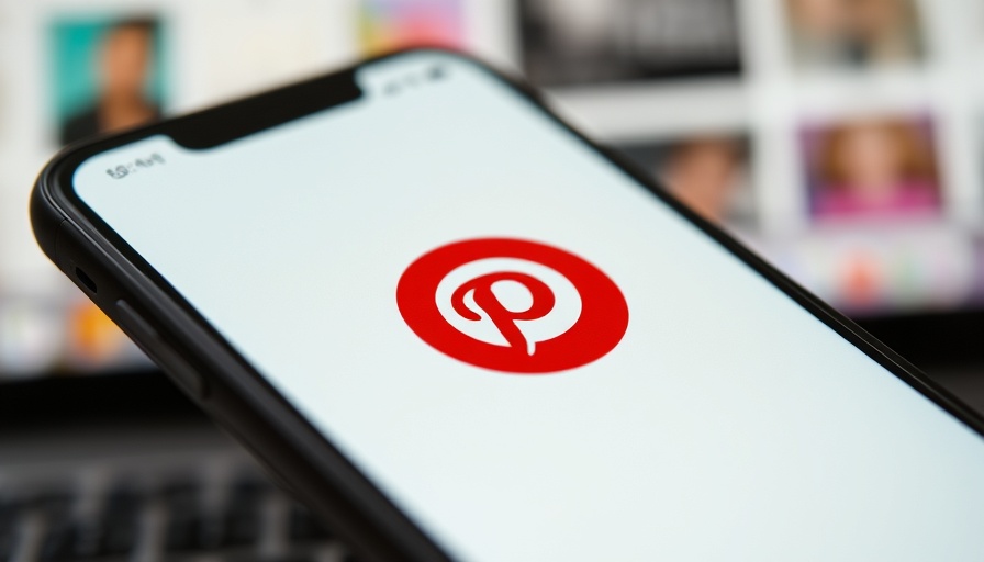 Smartphone displaying Pinterest logo, bright screen, blurred background.