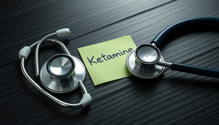 Stethoscope with 'Ketamine' note on wooden background for ketamine treatment and childhood trauma context.