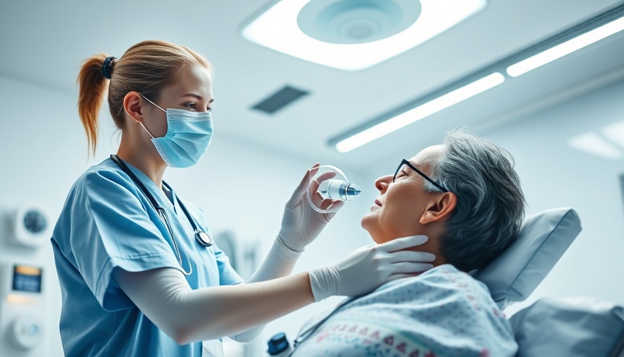 Nurse using oxygen equipment in a sterile hospital room for airway care.