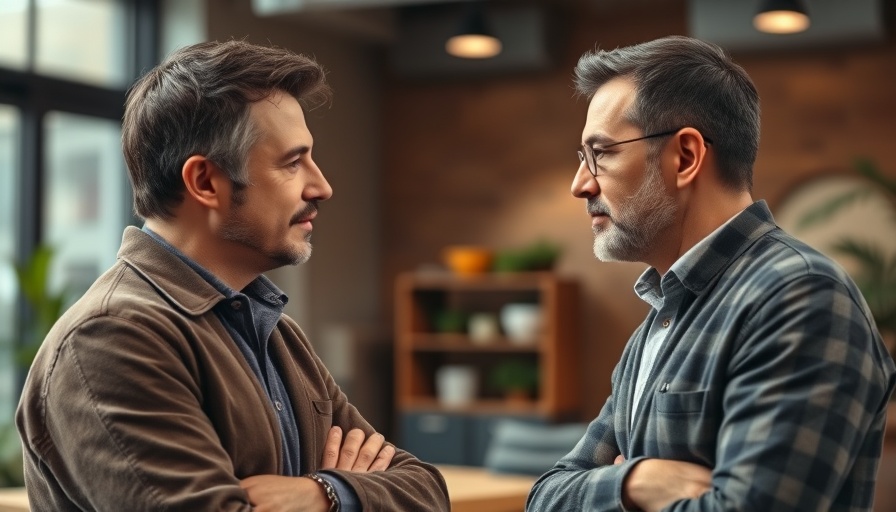 Two men engaging in discussion in a studio setting.