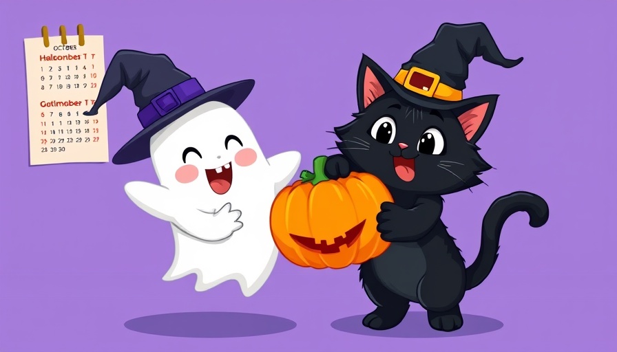 October wallpapers: Cute ghost and cat with pumpkins, October calendar.
