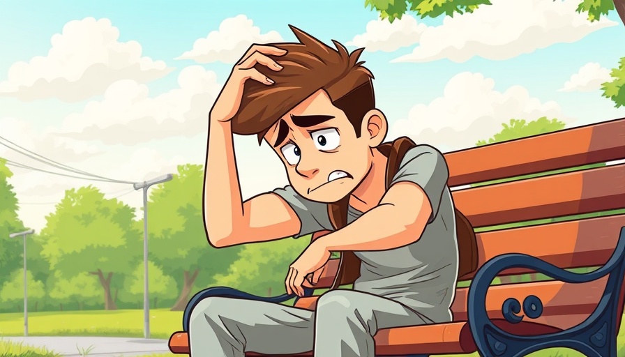 Cartoon of stressed man on a park bench for tools for burnout relief.