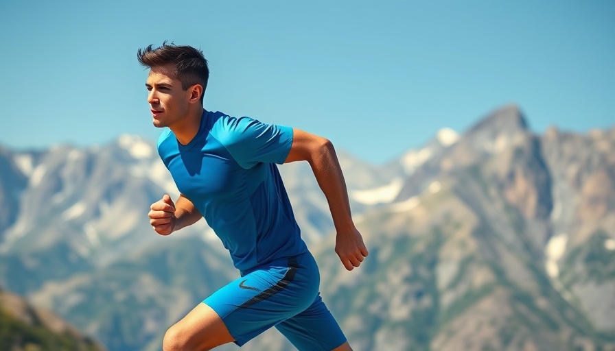 Young man running on mountain trail for mental health benefits