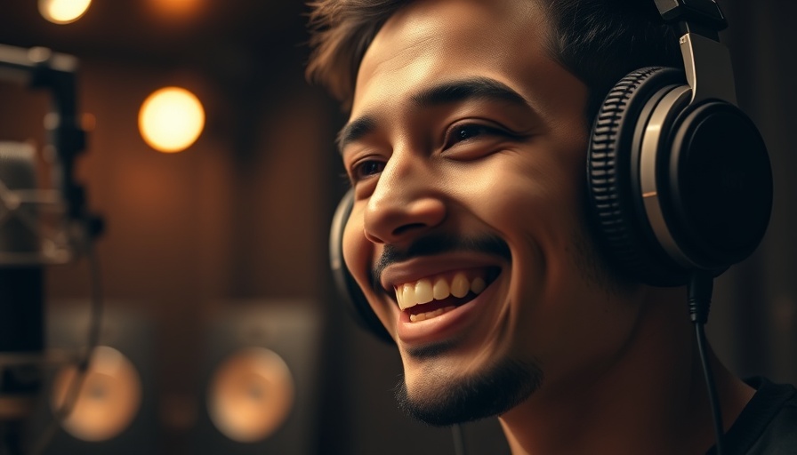 Person smiling while wearing headphones in a warm-lit studio, autopilot living.