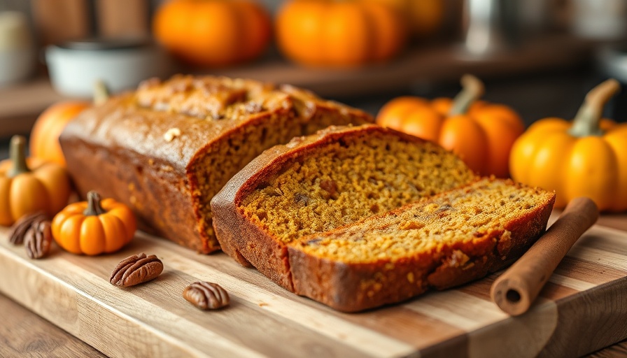 Freshly sliced high-protein pumpkin bread loaf.