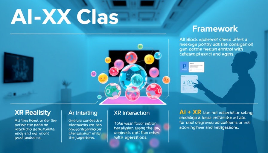 AI XR Blocks Framework infographic showing XR realism, interaction, and AI elements.