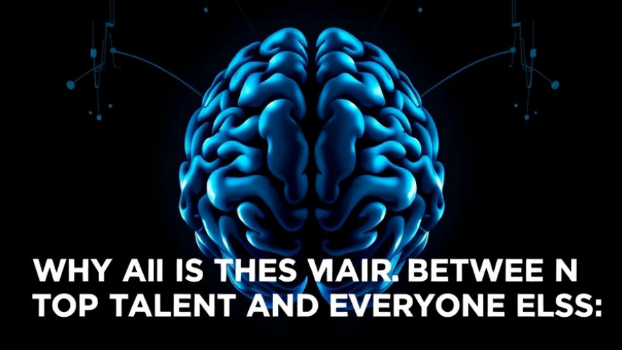 Illustration of AI technology and talent gap concept with bold text.