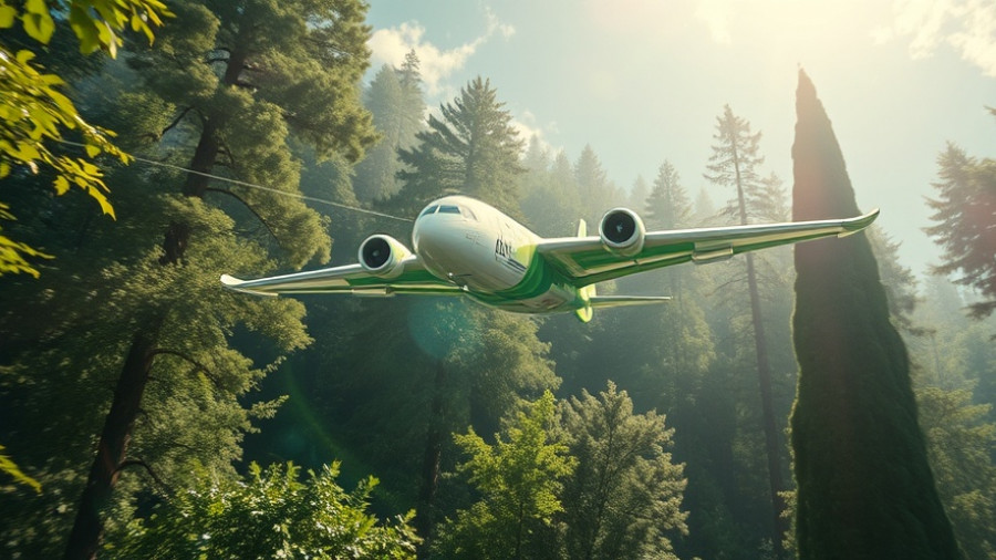 Conceptual airplane and forest image symbolizing EU airlines delay on green fuel mandates.