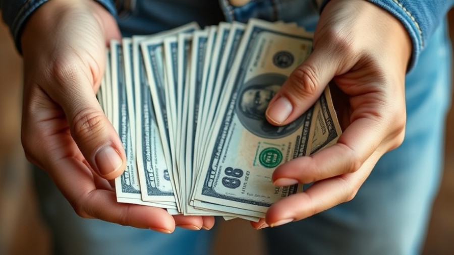 Podcast advertising metrics success represented by hands holding dollar bills.