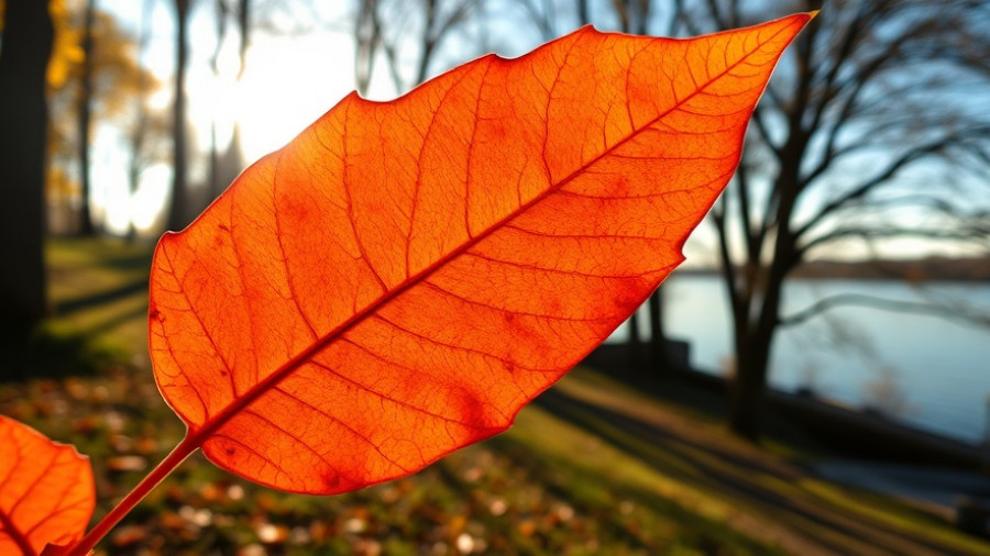 Autumn leaf near Ohio River, showcasing sustainable beauty.