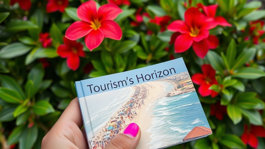 Close-up of a book titled 'Tourism's Horizon' highlighting mass tourism challenges and opportunities.
