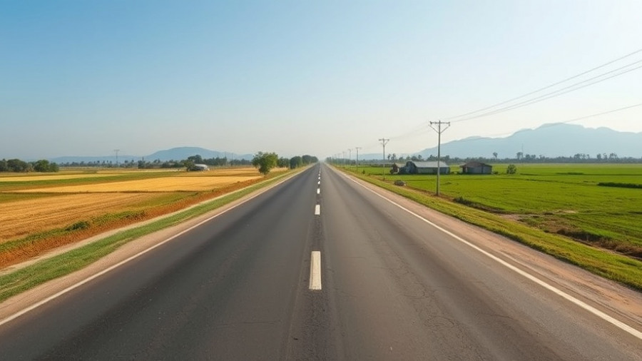 Upgrade National Road No. 9 in Laos, straight road, rural setting