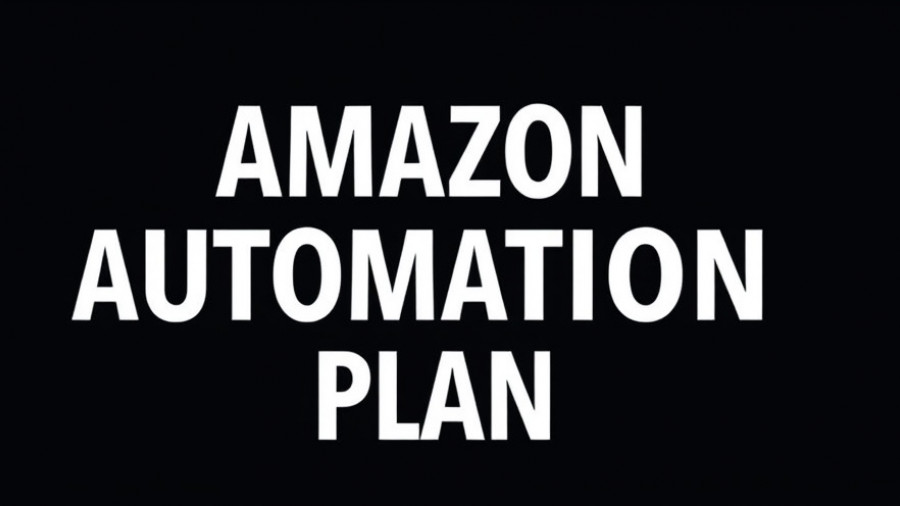 Amazon automation plan announcement text in blue and white on black.
