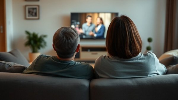 People watching TV, highlighting podcast and TV integration in a cozy home.
