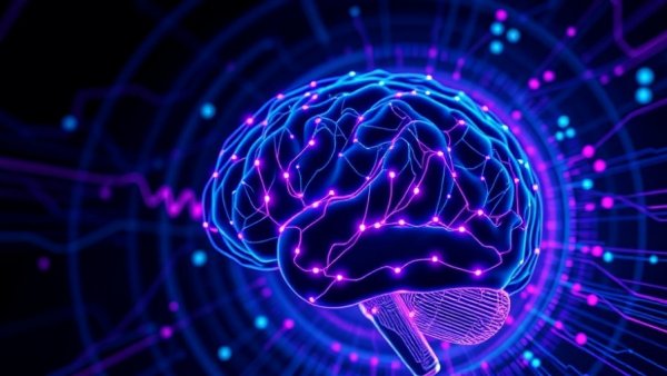 Futuristic AI learning platform visual with digital brain and sound waves