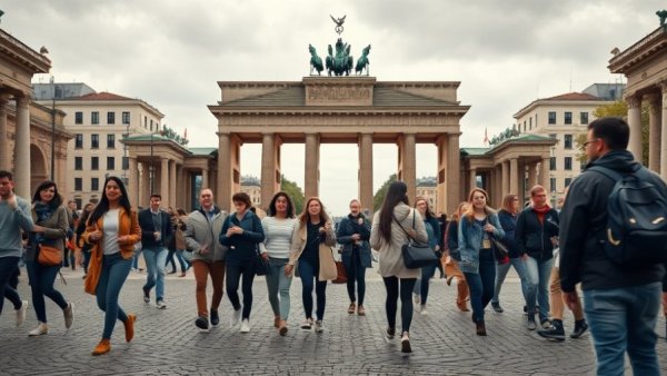 International visitors in Berlin 2025 strolling by the Brandenburg Gate.