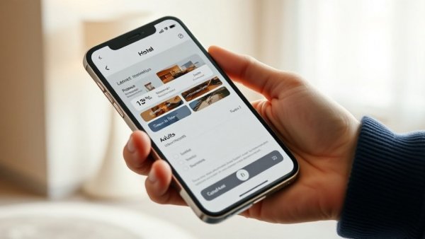 Smartphone with trusted hotel booking app interface, Middle East.