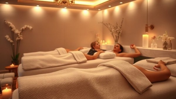 Relaxed individuals enjoying spa treatments, future of hospitality