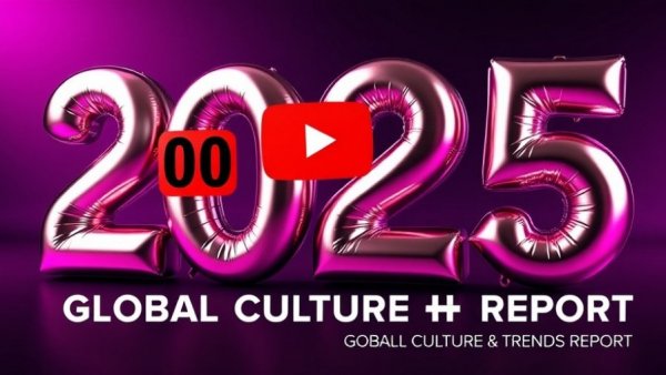 YouTube trending charts 2025 report with metallic balloon numbers.