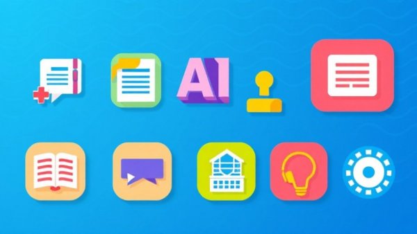 Colorful AI learning platform process diagram on blue background.