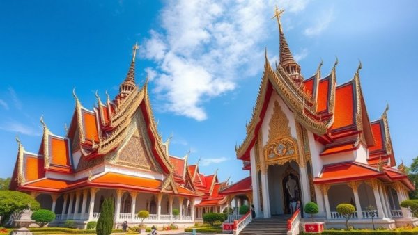 Thai temple architecture in a sustainable Thailand travel setting.