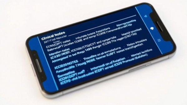 Digital healthcare app interface with clinical notes on smartphone display, showcasing AI in healthcare documentation and perinatal care.