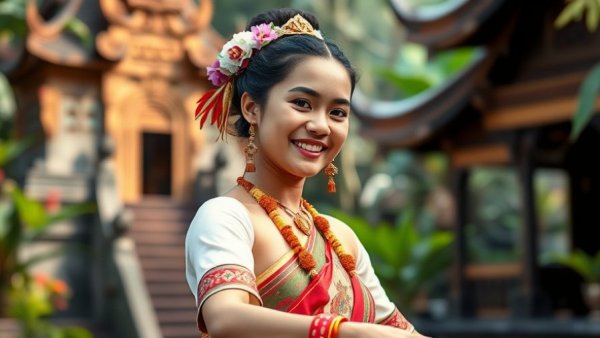 Balinese dancer performing in traditional attire promoting sustainable travel tips for Bali.