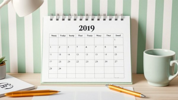 Desk with 2019 calendar and coffee cup, highlighting older podcasts perform better for advertisers.
